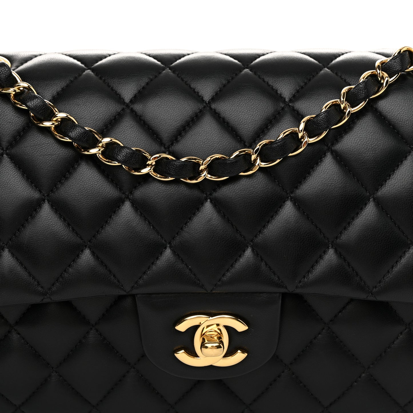 Lambskin Quilted Medium Double Flap Black