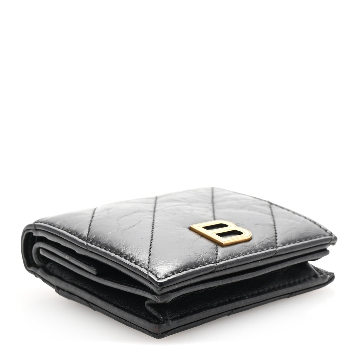 Crushed Calfskin Quilted B Flap Coin Card Holder Black
