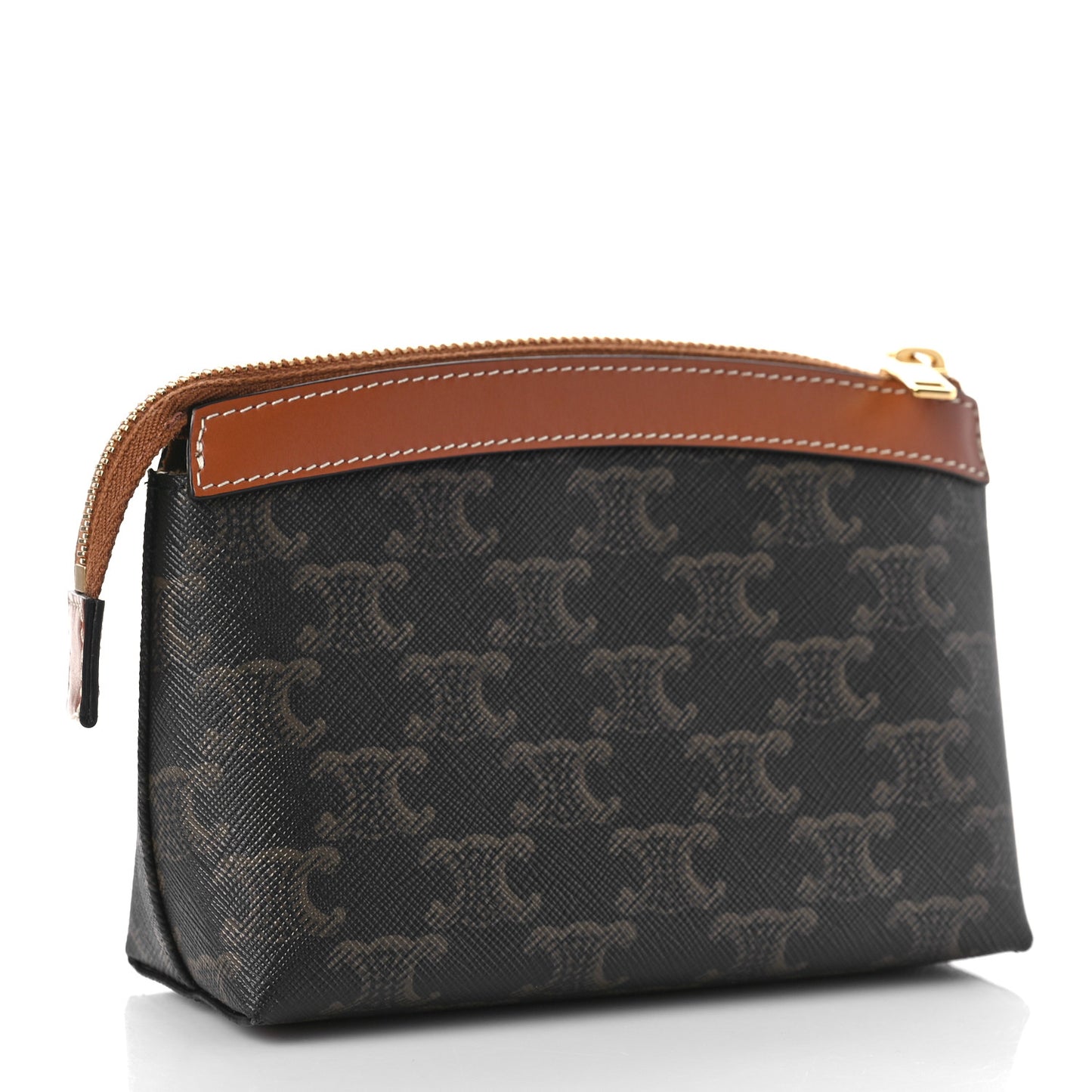 Triomphe Canvas Calfskin Cosmetic Pouch Tan