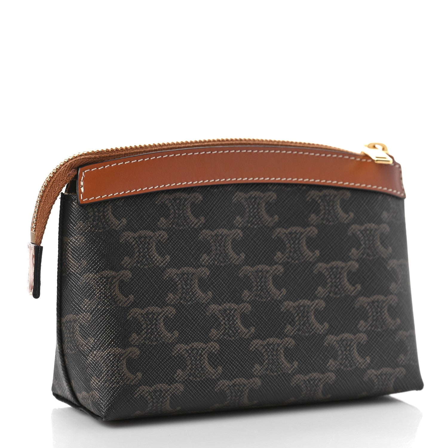 Celine Triomphe Canvas Calfskin Cosmetic Pouch Tan 3 of 7