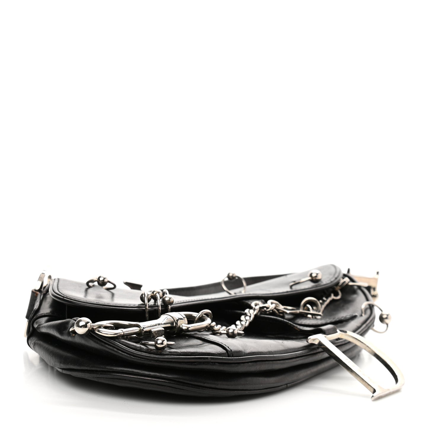 Calfskin Hardcore Pierced Saddle Bag Black