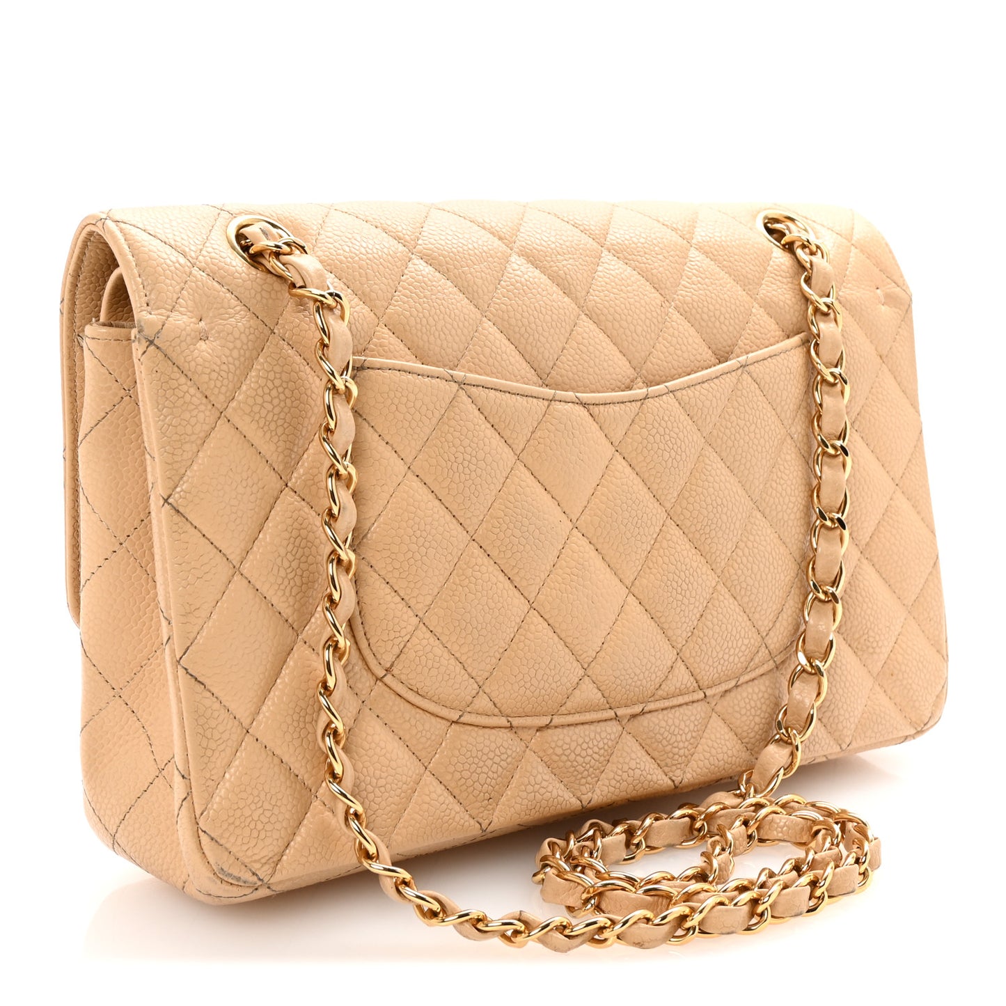 Caviar Quilted Medium Double Flap Beige