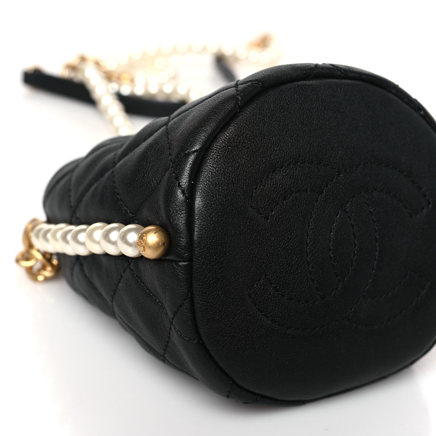Chanel Calfskin Quilted Pearl Mini About Pearls Drawstring Bucket Bag Black 8 of 9