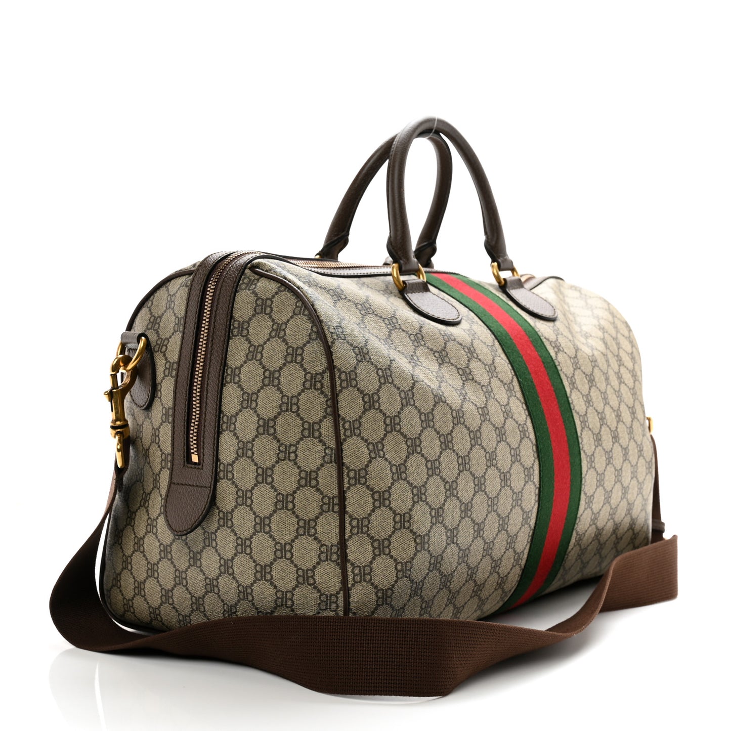 X BALENCIAGA BB Monogram Web Graffiti Medium Ophidia Carry-On Duffle Bag Beige New Acero