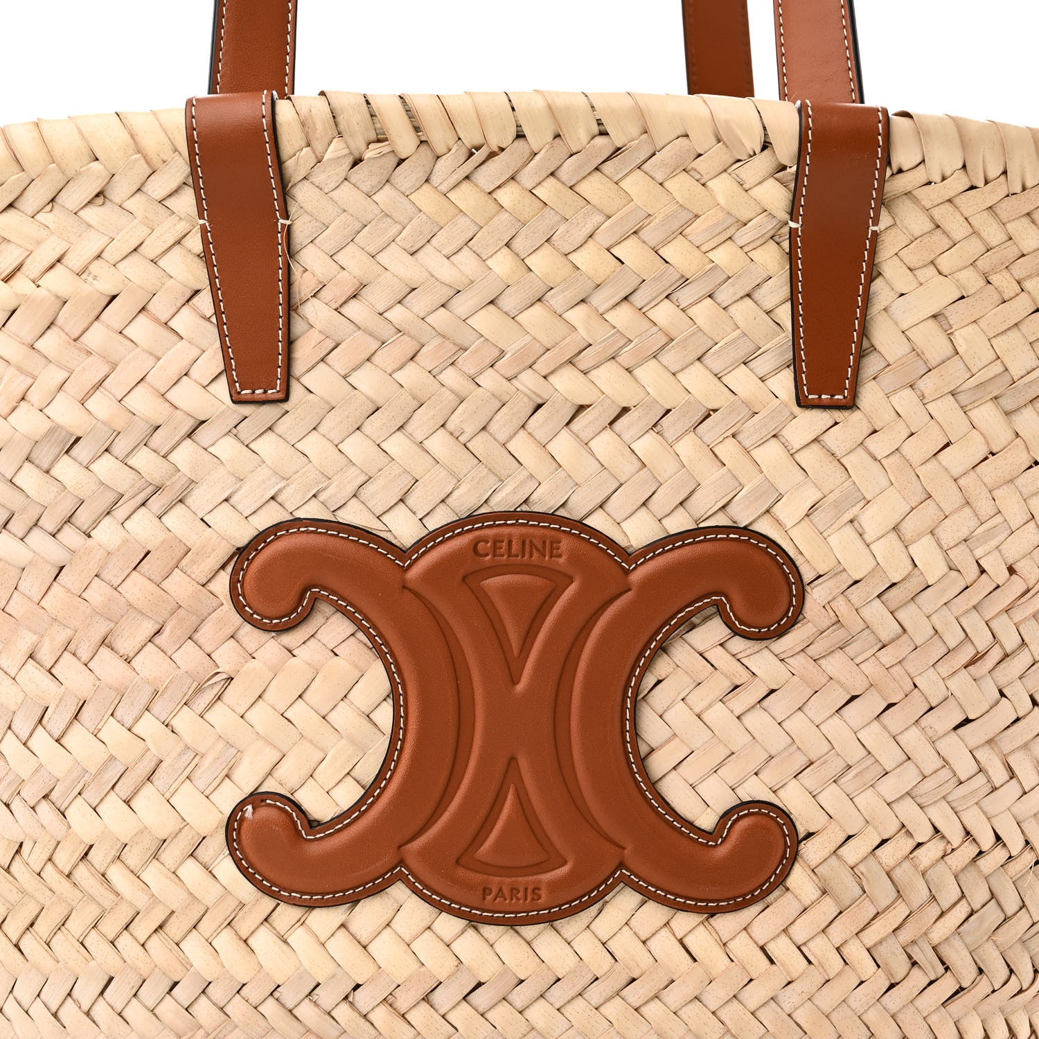 Celine Raffia Calfskin Triomphe Medium Panier Tan 7 of 9