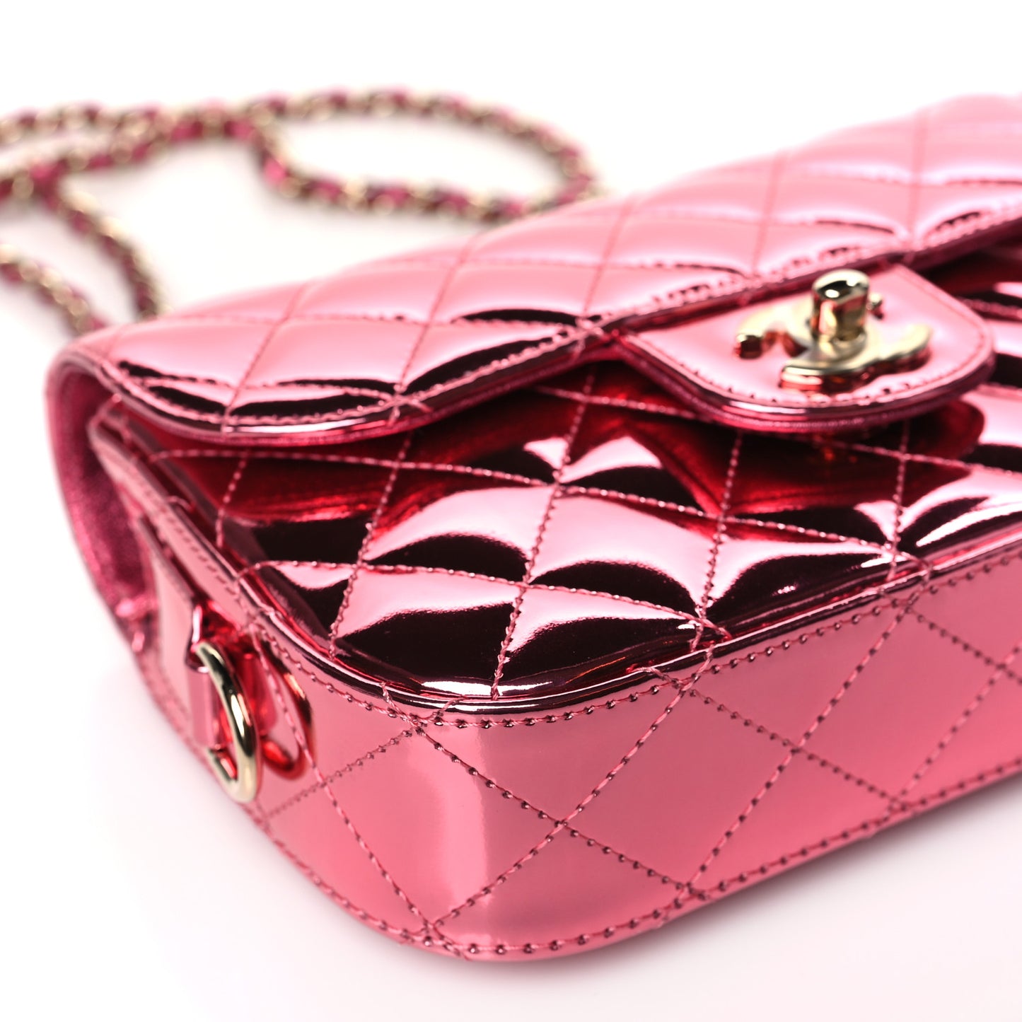 Mirror Calfskin Metallic Lambskin Quilted Hollywood Boulevard Mini Flap With Star Coin Purse Pink