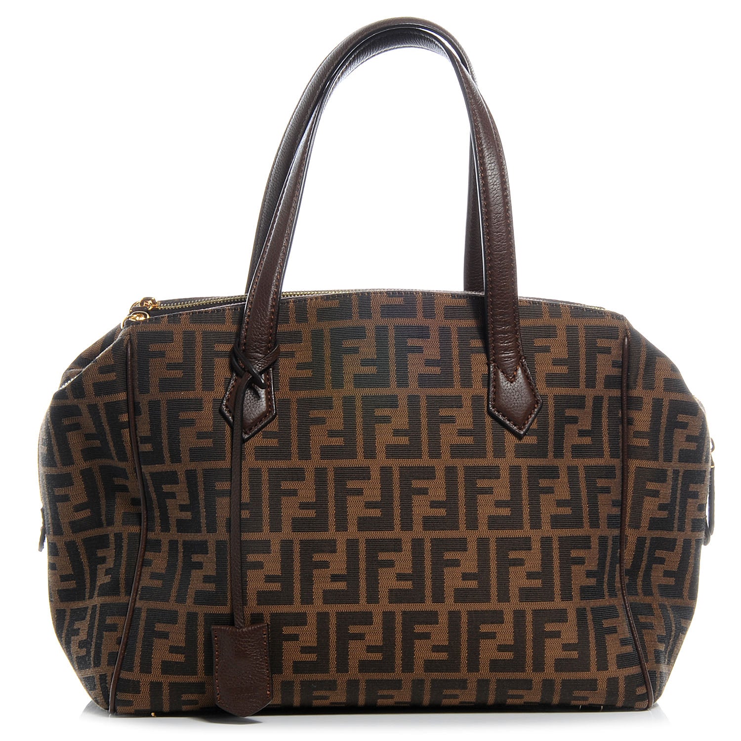 Fendi Zucca Vitello Artic Medium Double Zip Tote Tobacco Castagna Fendi Zucca Vitello Artic Medium Double Zip Tote Tobacco Castagna