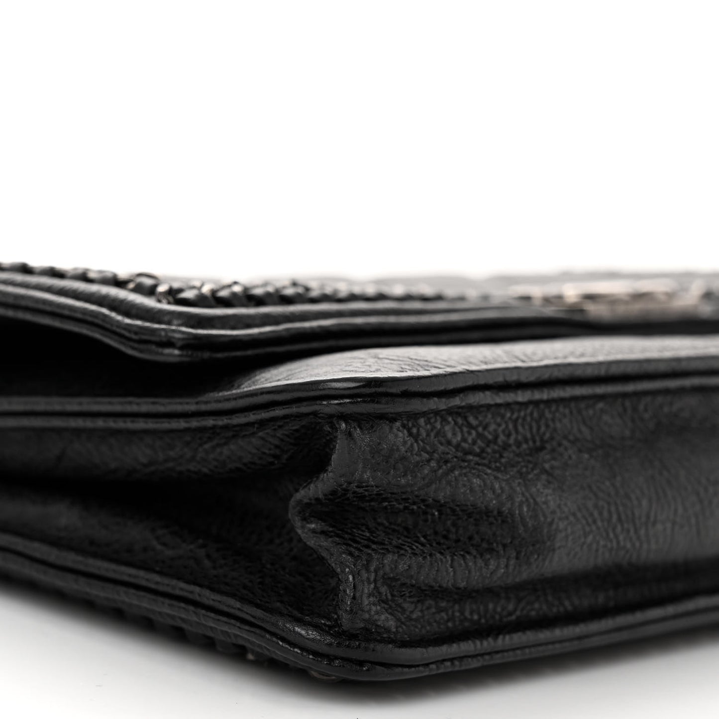 Calfskin Quilted Chain Around Boy Wallet On Chain WOC Black