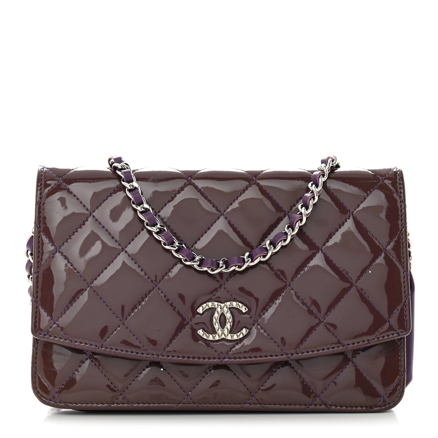 Patent Quilted Brilliant Wallet On Chain WOC Violet
