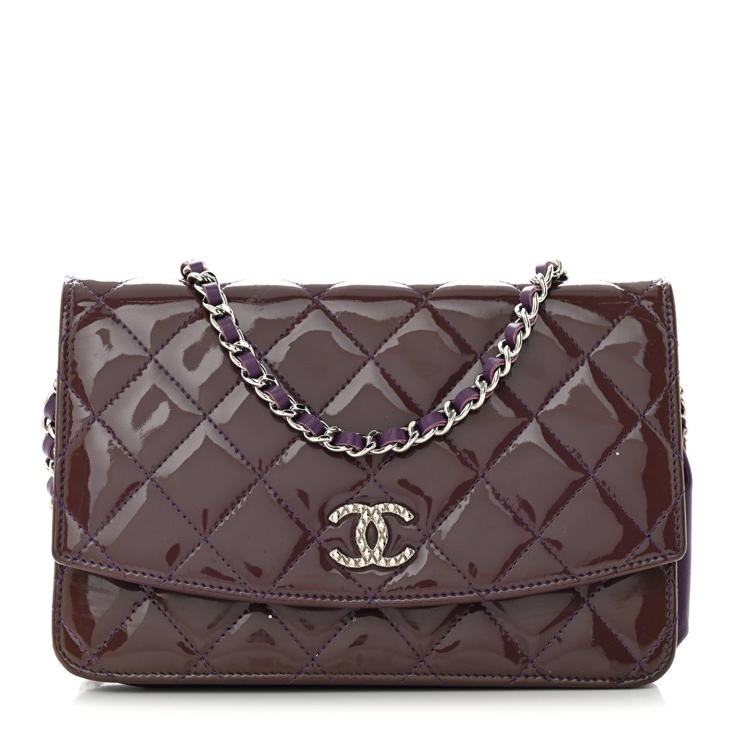 Chanel Patent Quilted Brilliant Wallet On Chain WOC Violet 1 of 12