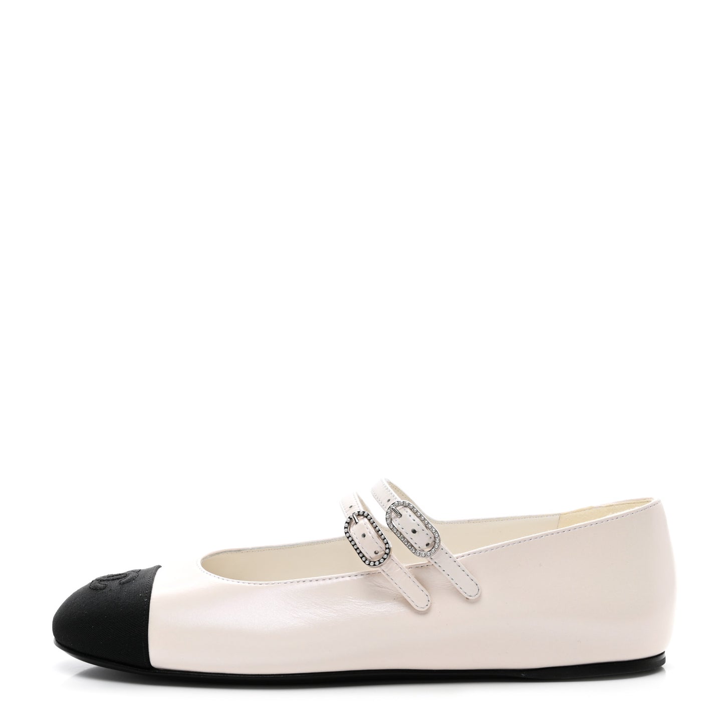 Lambskin Grosgrain Pearl Mary Jane Flats 37 White Black