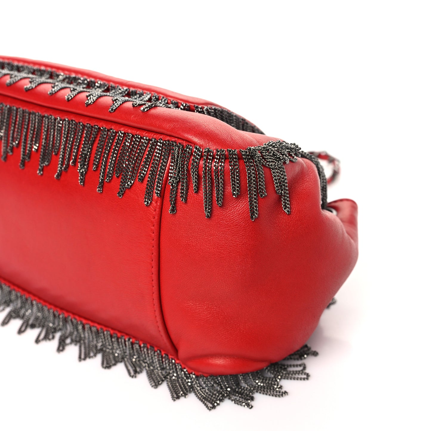 Lambskin Rock And Cabaret Chain Fringe Accordion Flap Red