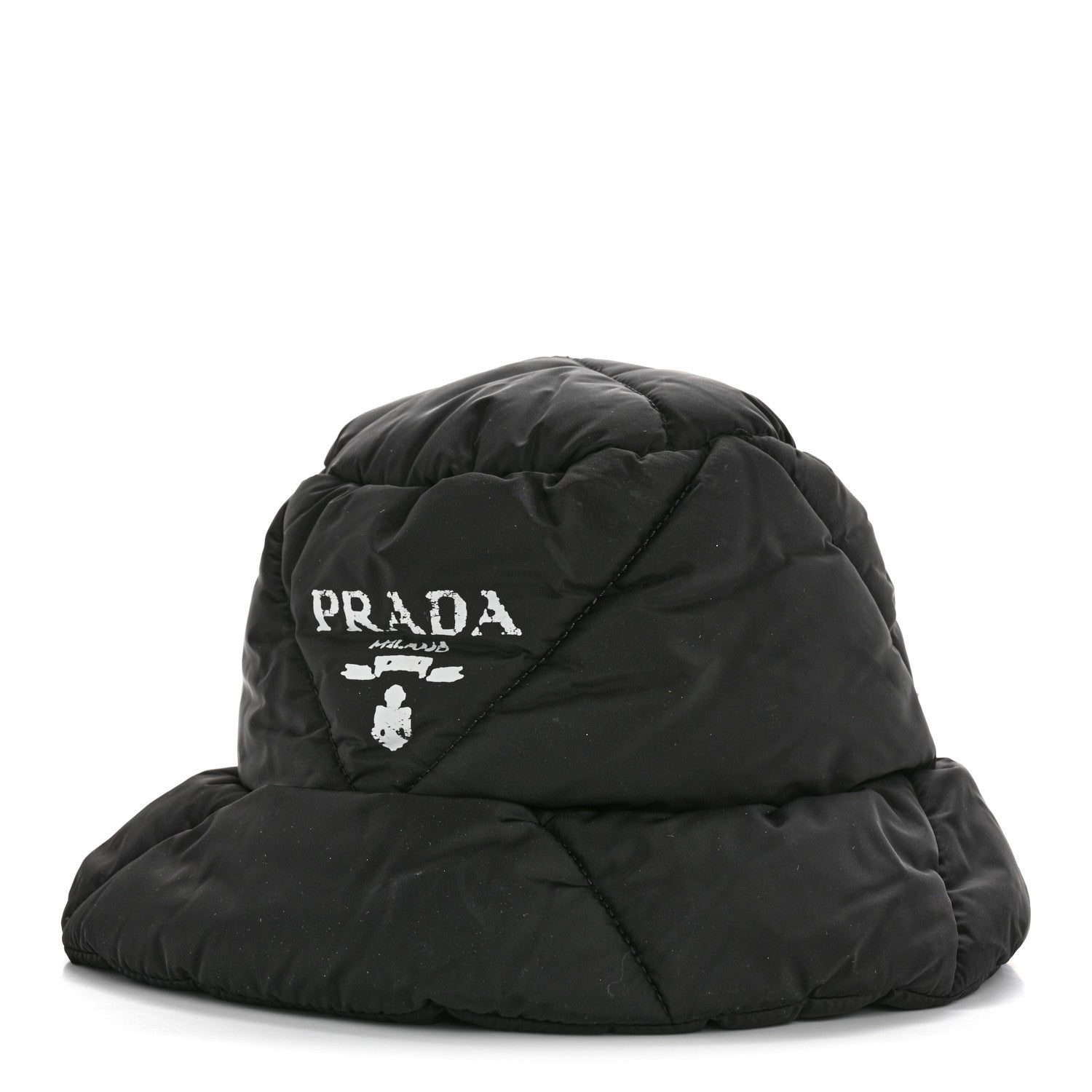 Prada Nylon Triangle Quilted Padded Bucket Hat M Black 
