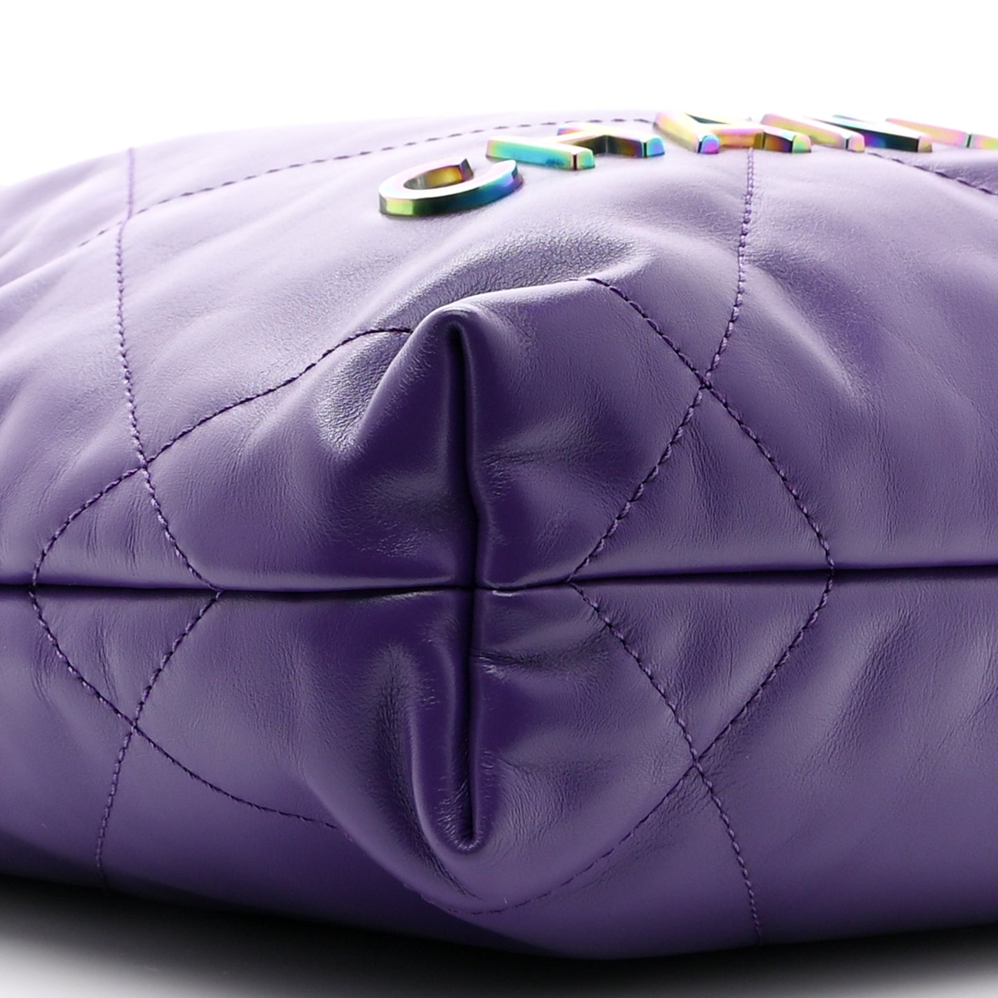 Shiny Calfskin Quilted Rainbow Mini Chanel 22 Purple