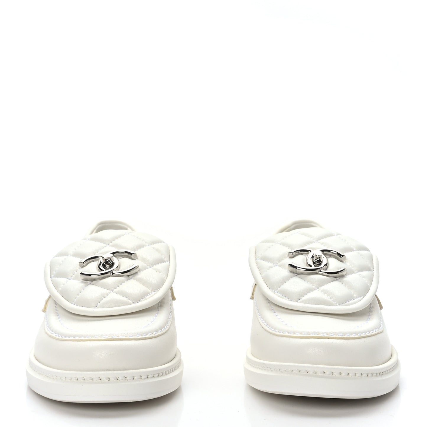 Lambskin Quilted CC Turnlock Loafers 37 White