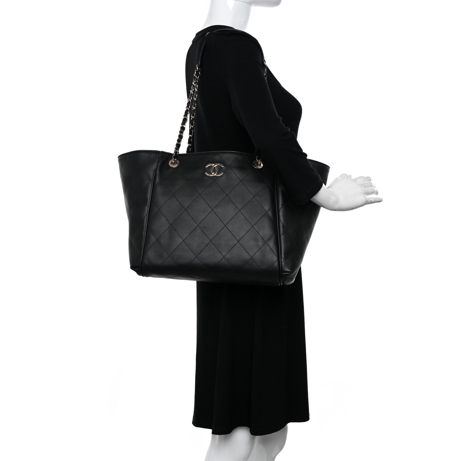 Chanel Calfskin Stitched Small Shopping Tote Black 2 of 12