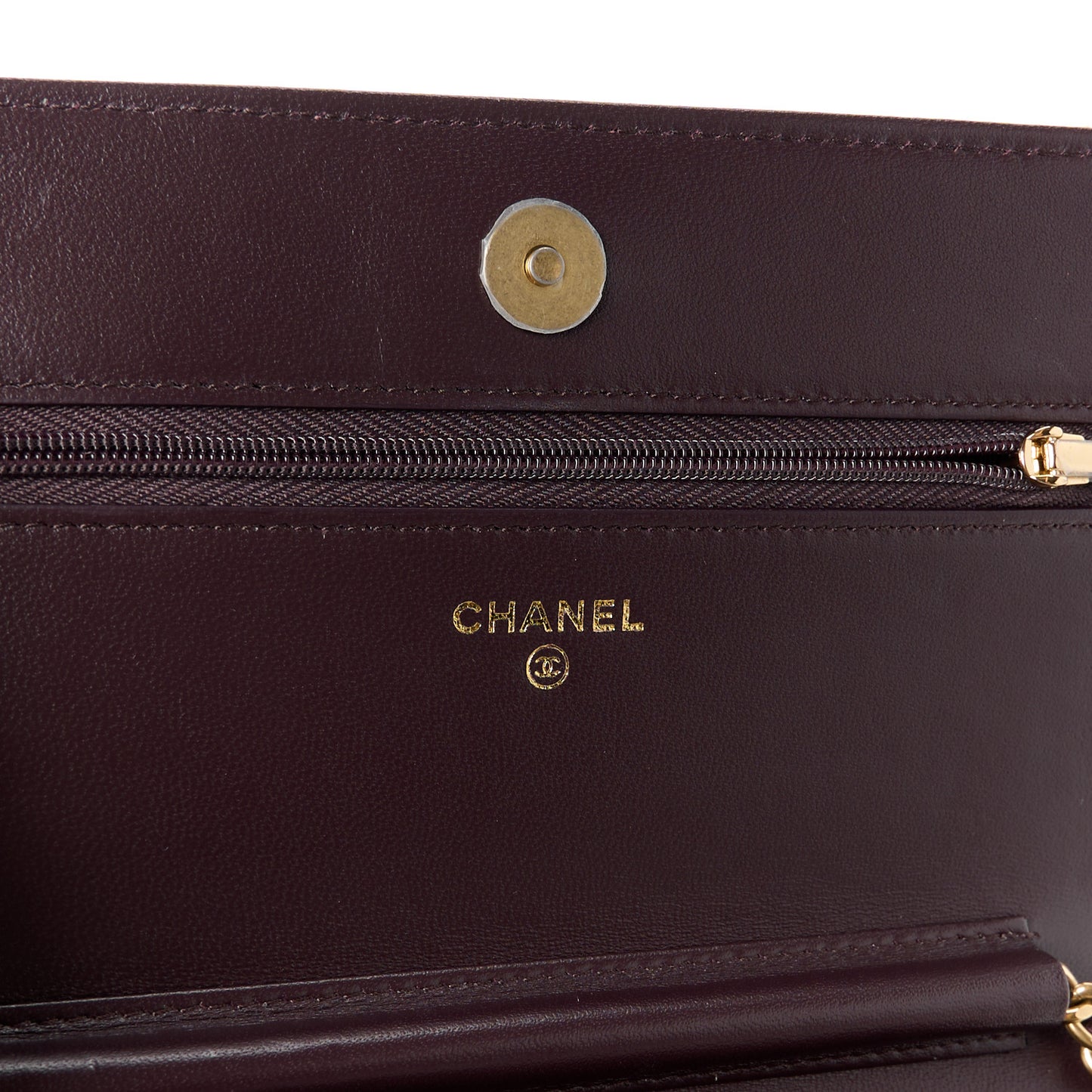 Lambskin Quilted Studded CC Wallet On Chain WOC Brown