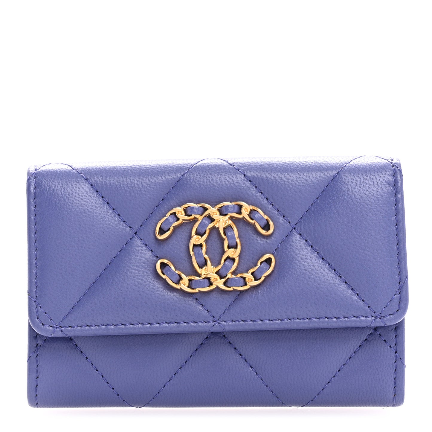 Goatskin Quilted Chanel 19 Small Flap Wallet Purple