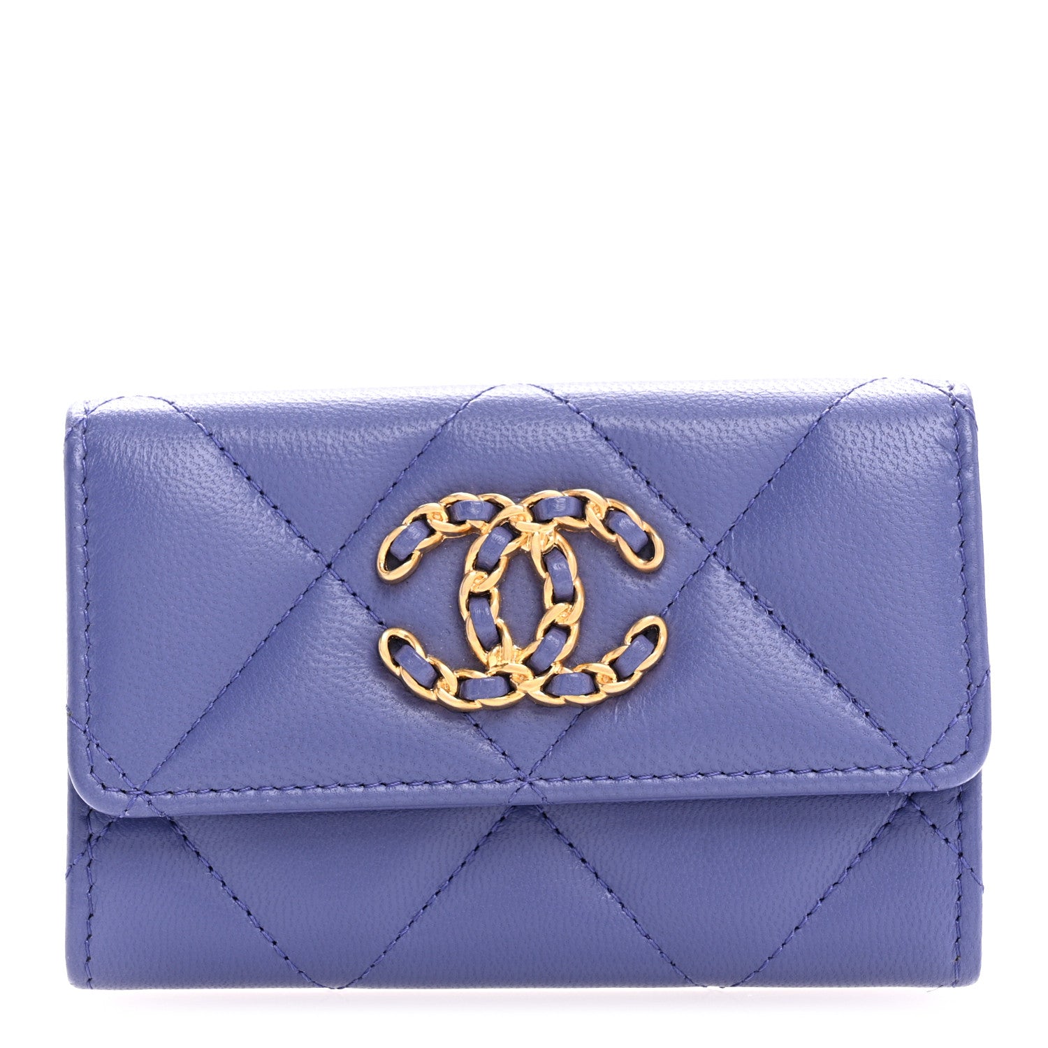 Chanel Goatskin Quilted Chanel 19 Small Flap Wallet Purple 1 of 8