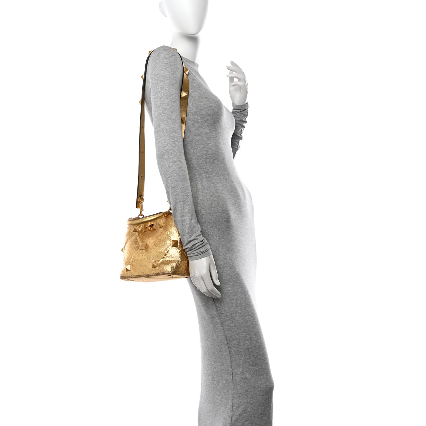 Tweed Metallic Small Roman Stud The Handle Bag Gold
