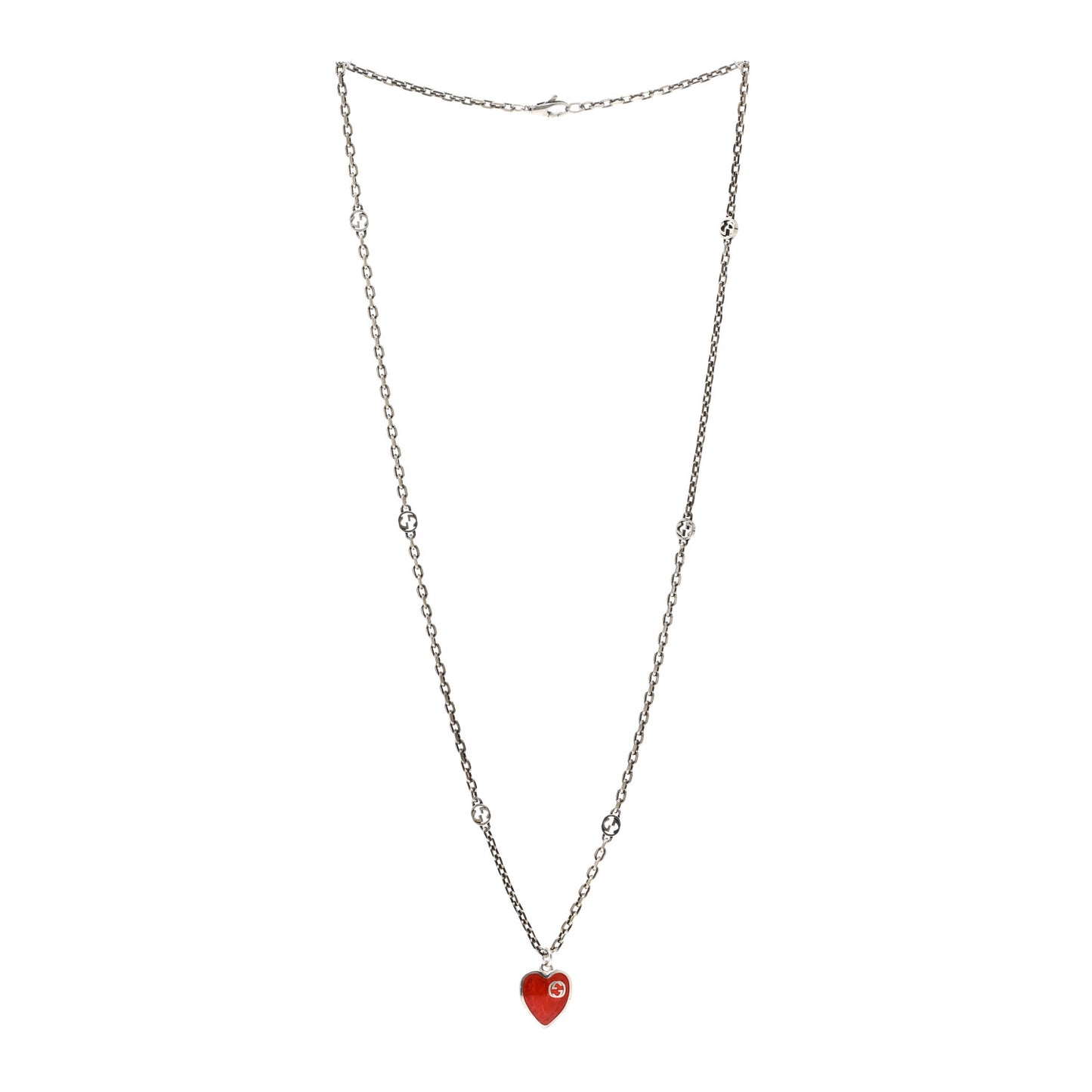 Sterling Silver Enamel Interlocking G Heart Necklace Red