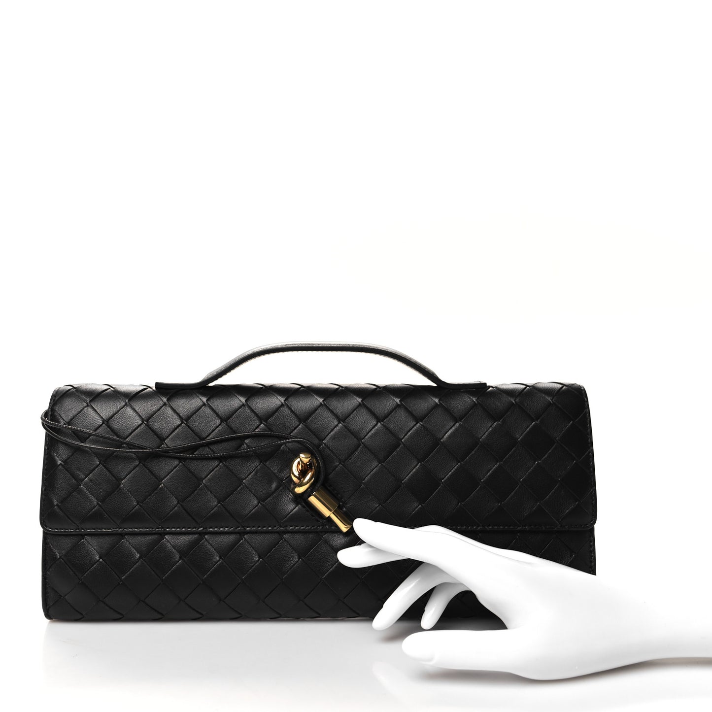 Nappa Intrecciato Long Andiamo Top Handle Clutch Black
