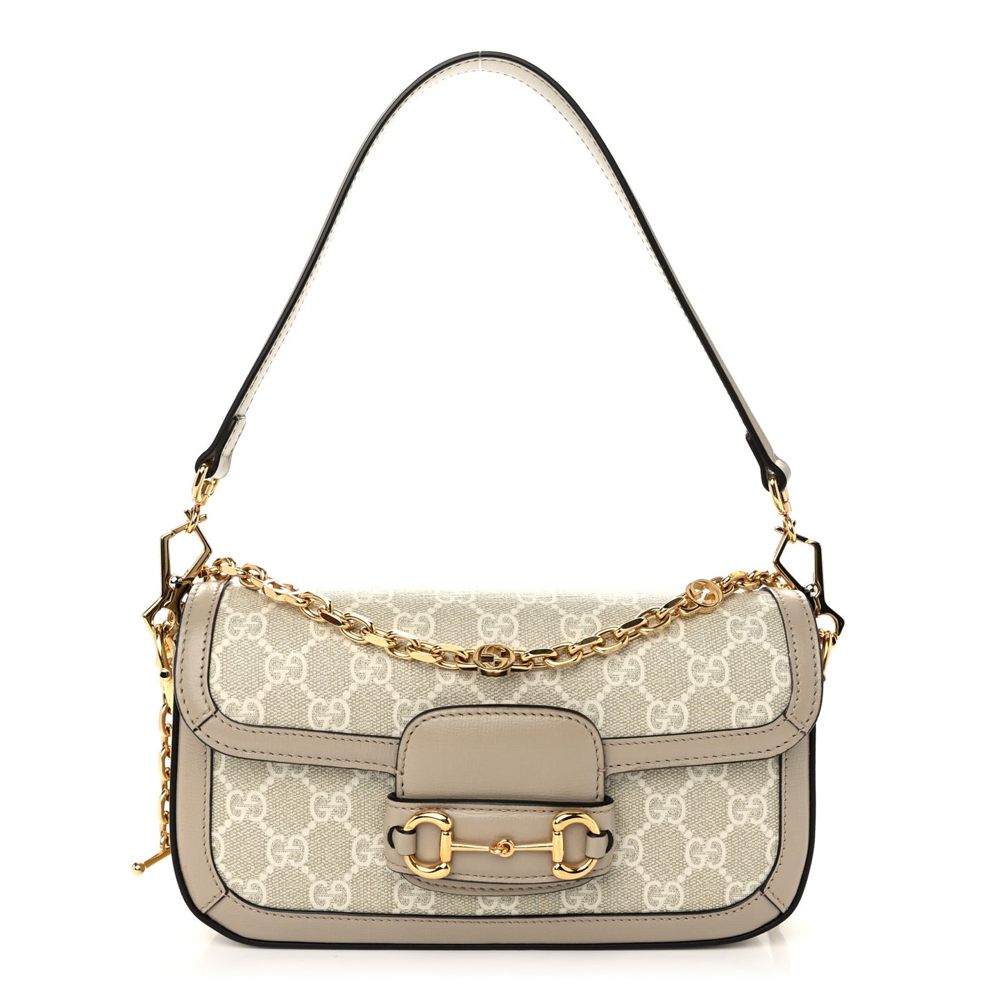 GG Supreme Monogram Small Horsebit 1955 Chain Shoulder Bag Beige Mystic White
