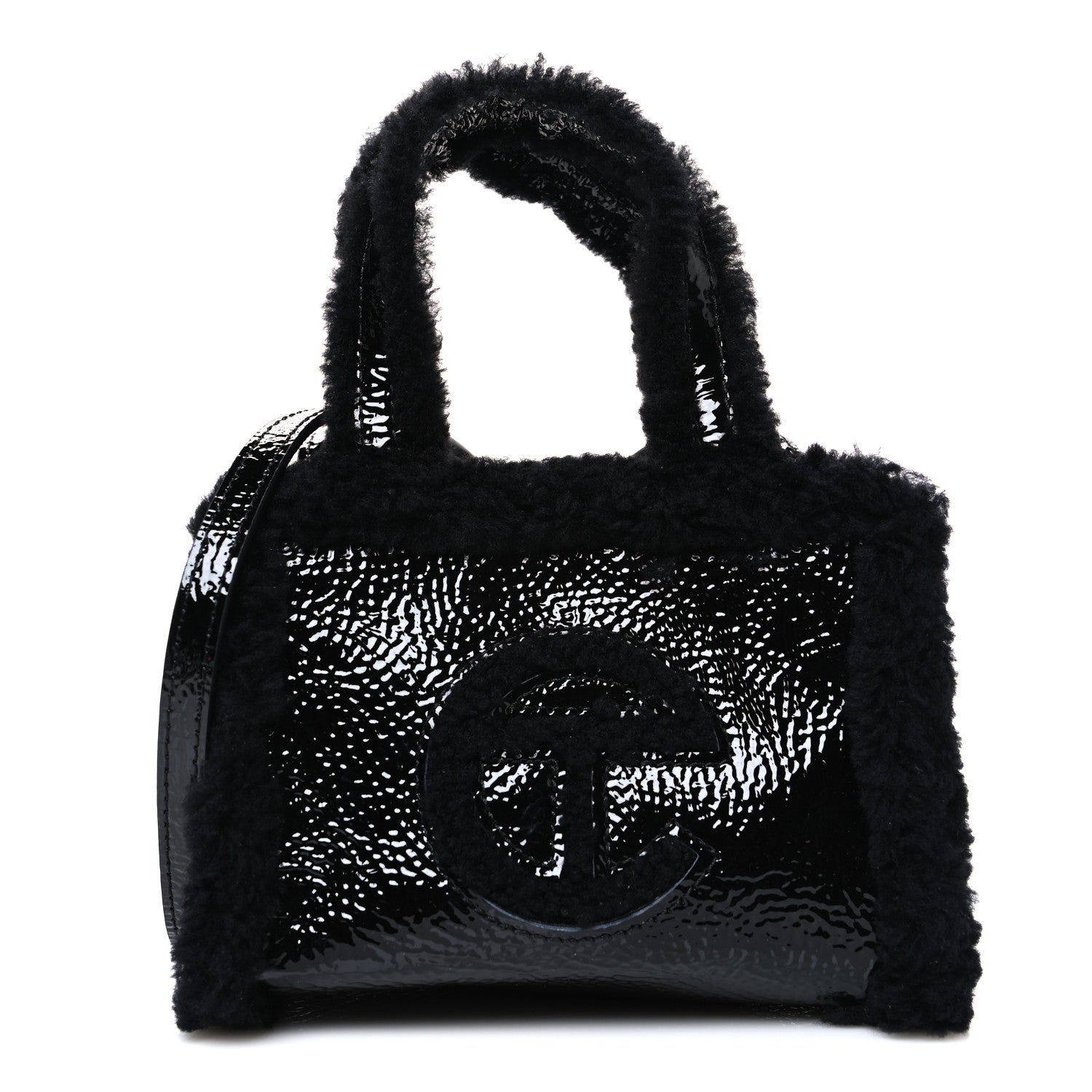 Telfar X UGG Crinkle Patent Shearling Small Shopping Bag Black