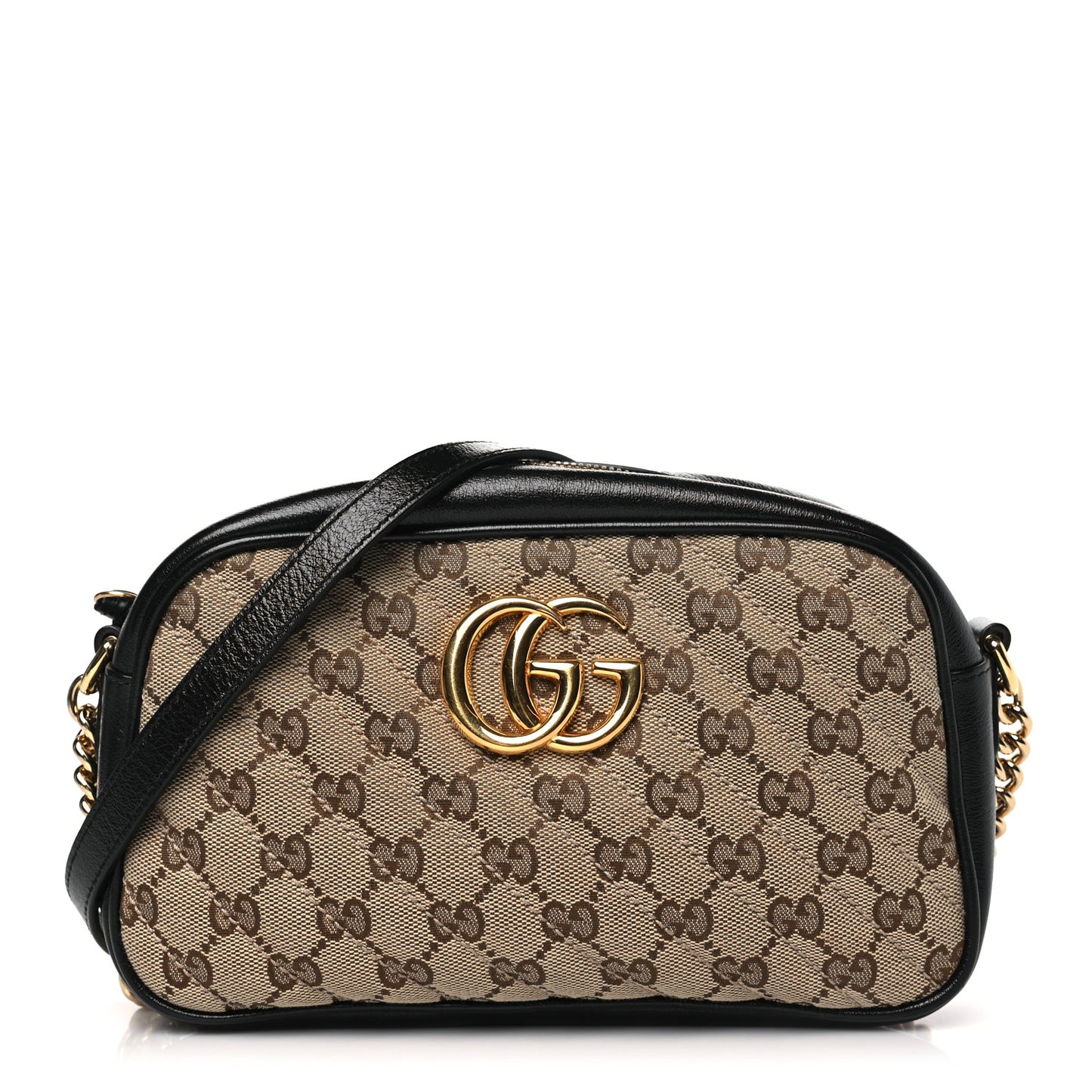 Monogram Matelasse Diagonal Small GG Marmont Chain Shoulder Bag Beige Black