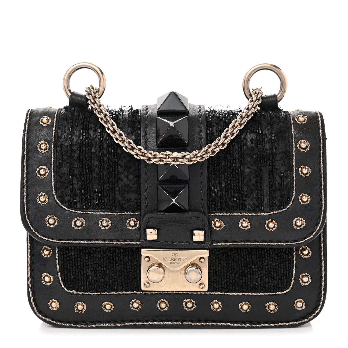 Vitello Embellished Mini Glam Lock Flap Black