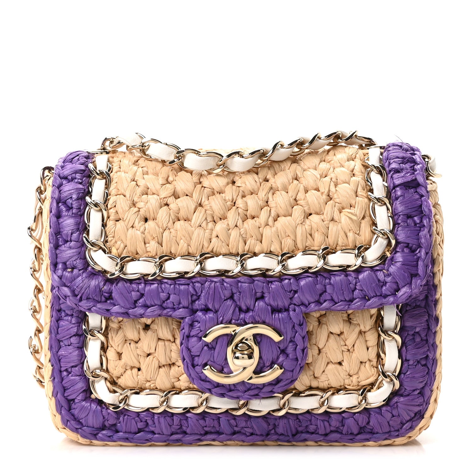 Chanel クラッチバッグ パープル 17cm ミニフラップバッグ ボールチェーン付き シャネル ファー 紫 バッグ