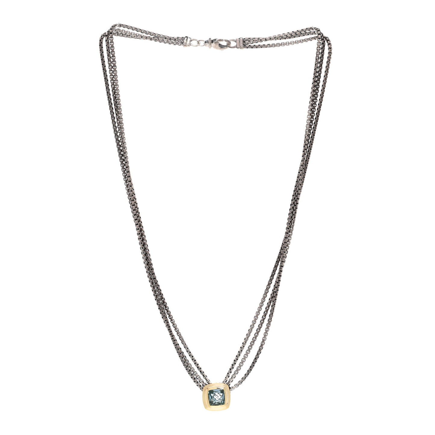 Sterling Silver 18K Yellow Gold Blue Topaz Albion Multi-Strand Pendant Necklace