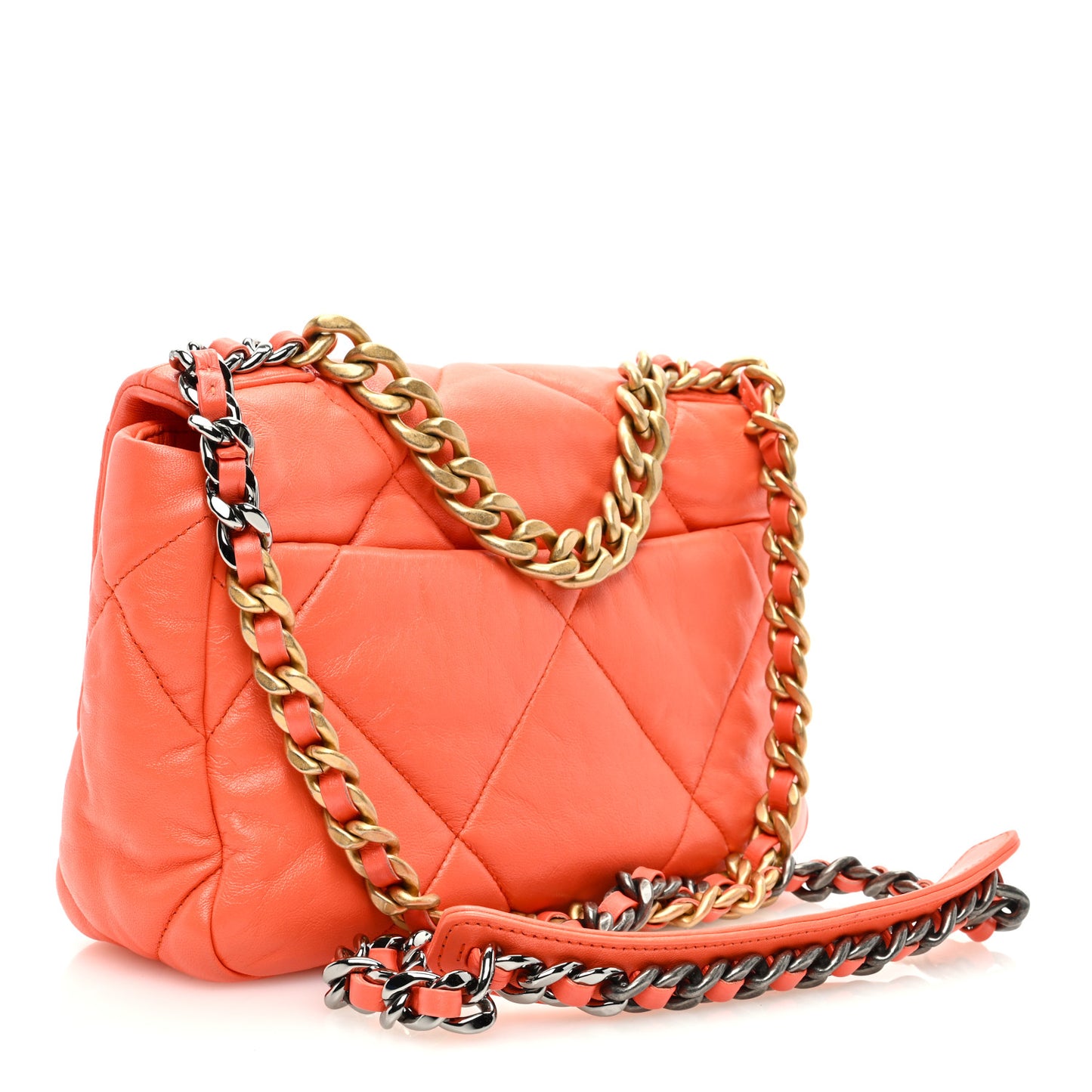 Goatskin Quilted Medium Chanel 19 Flap Orange