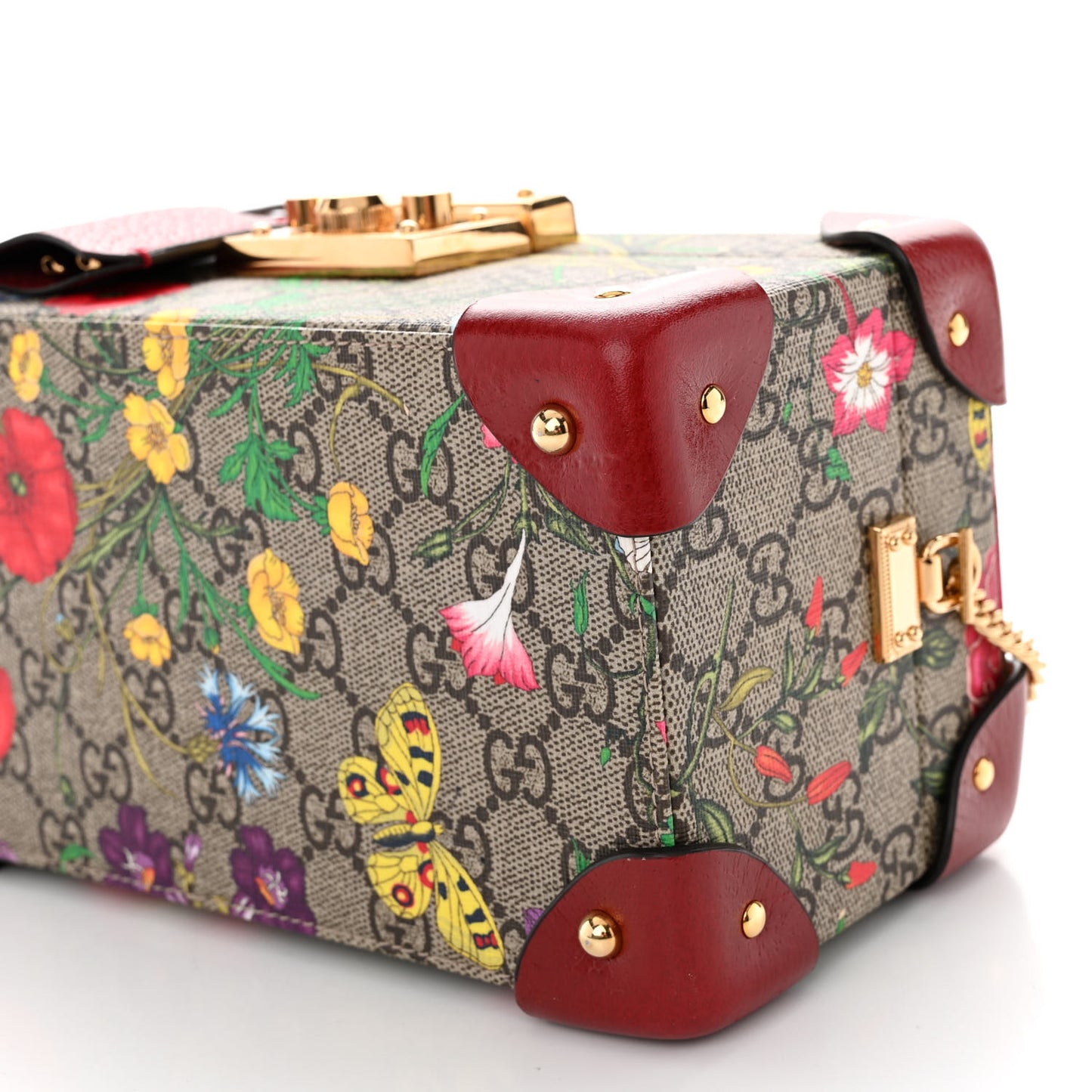 GG Supreme Monogram Flora Padlock Jewelry Case Red