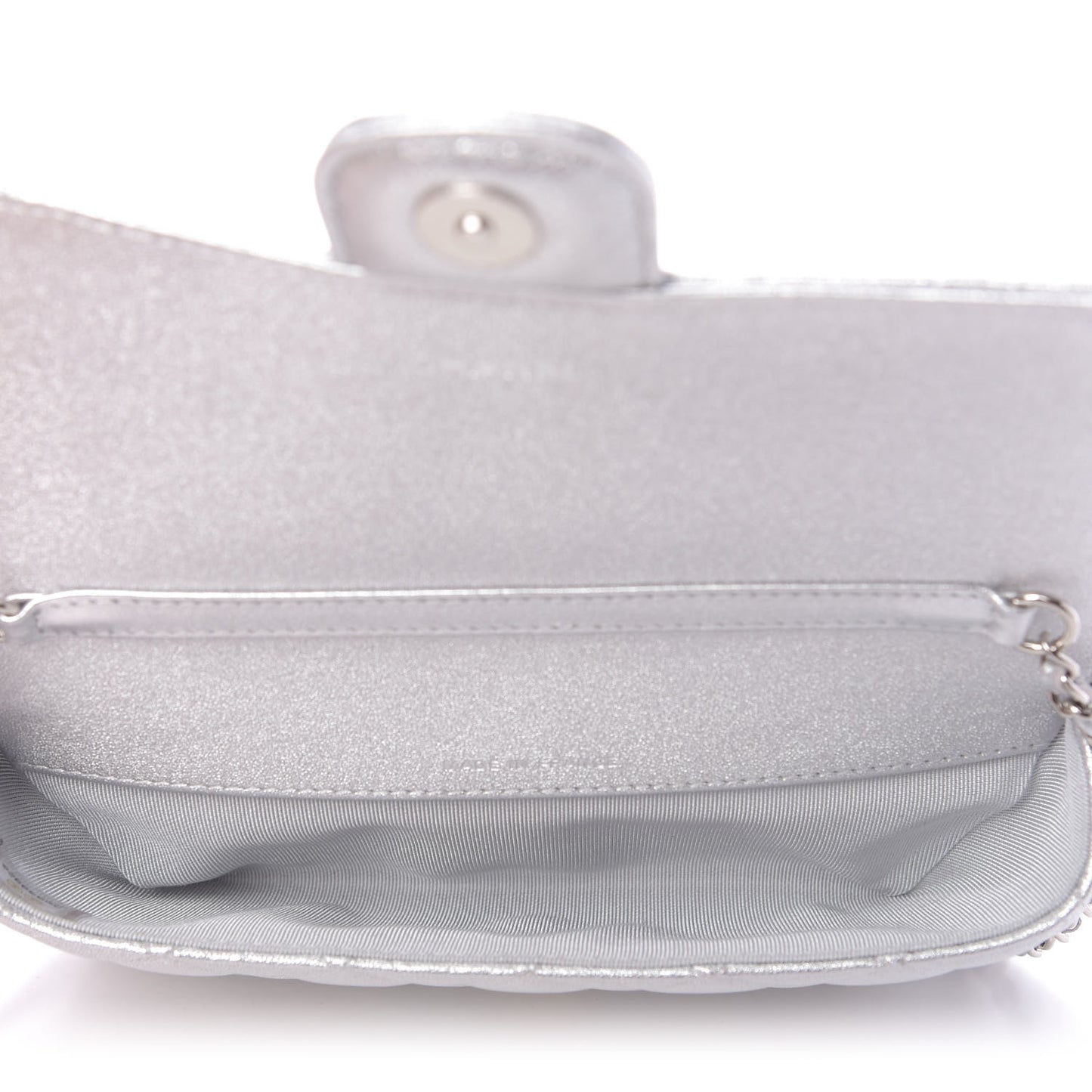 Metallic Lambskin Quilted Glasses Case With Chain Silver