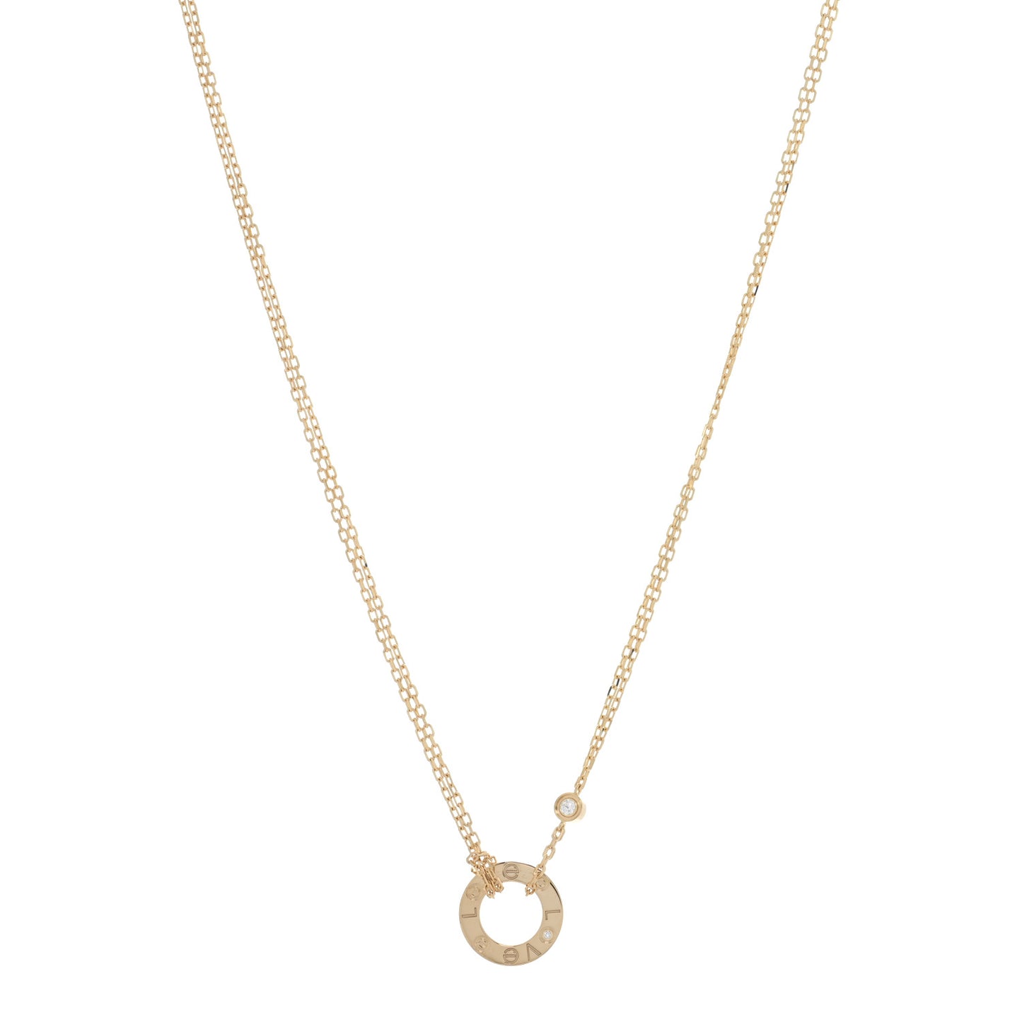 18K Yellow Gold 2 Diamond LOVE Necklace
