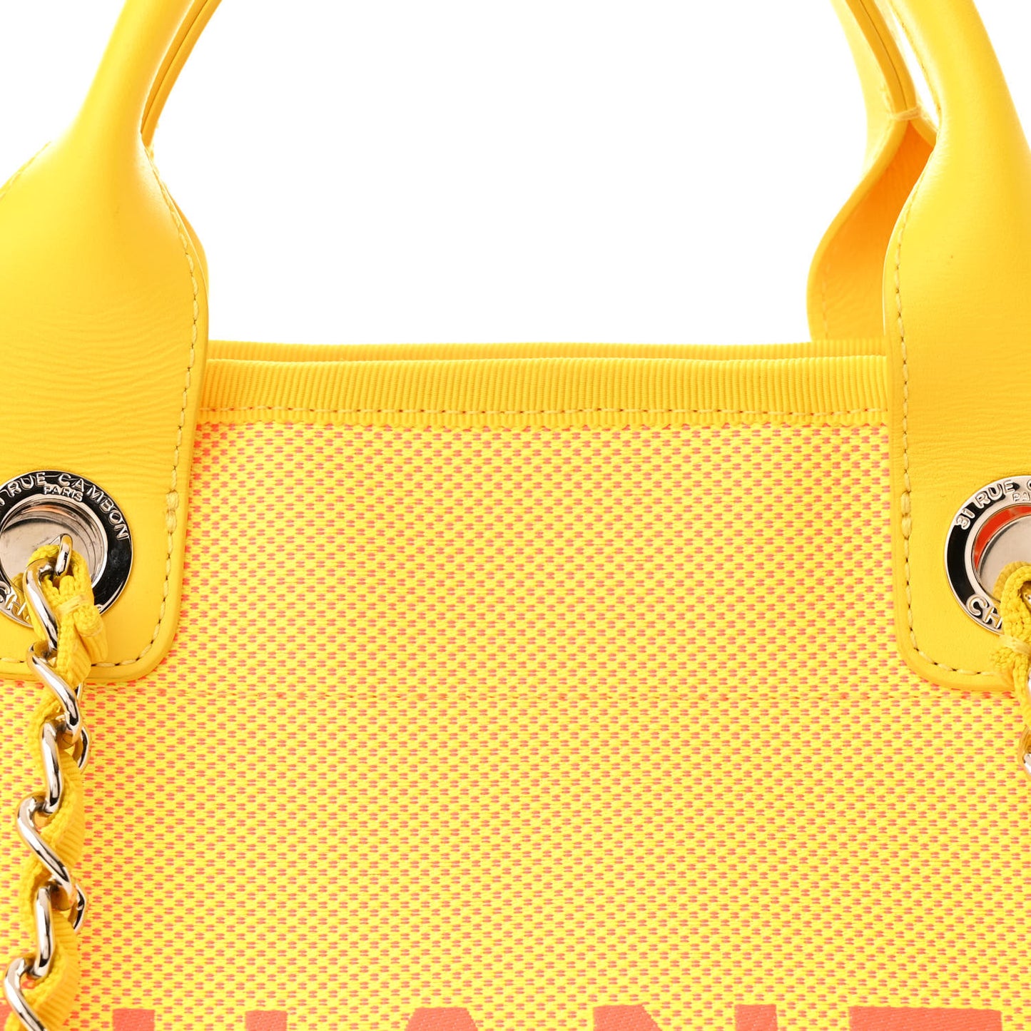Mixed Fibers Calfskin Deauville Medium Tote Yellow Orange