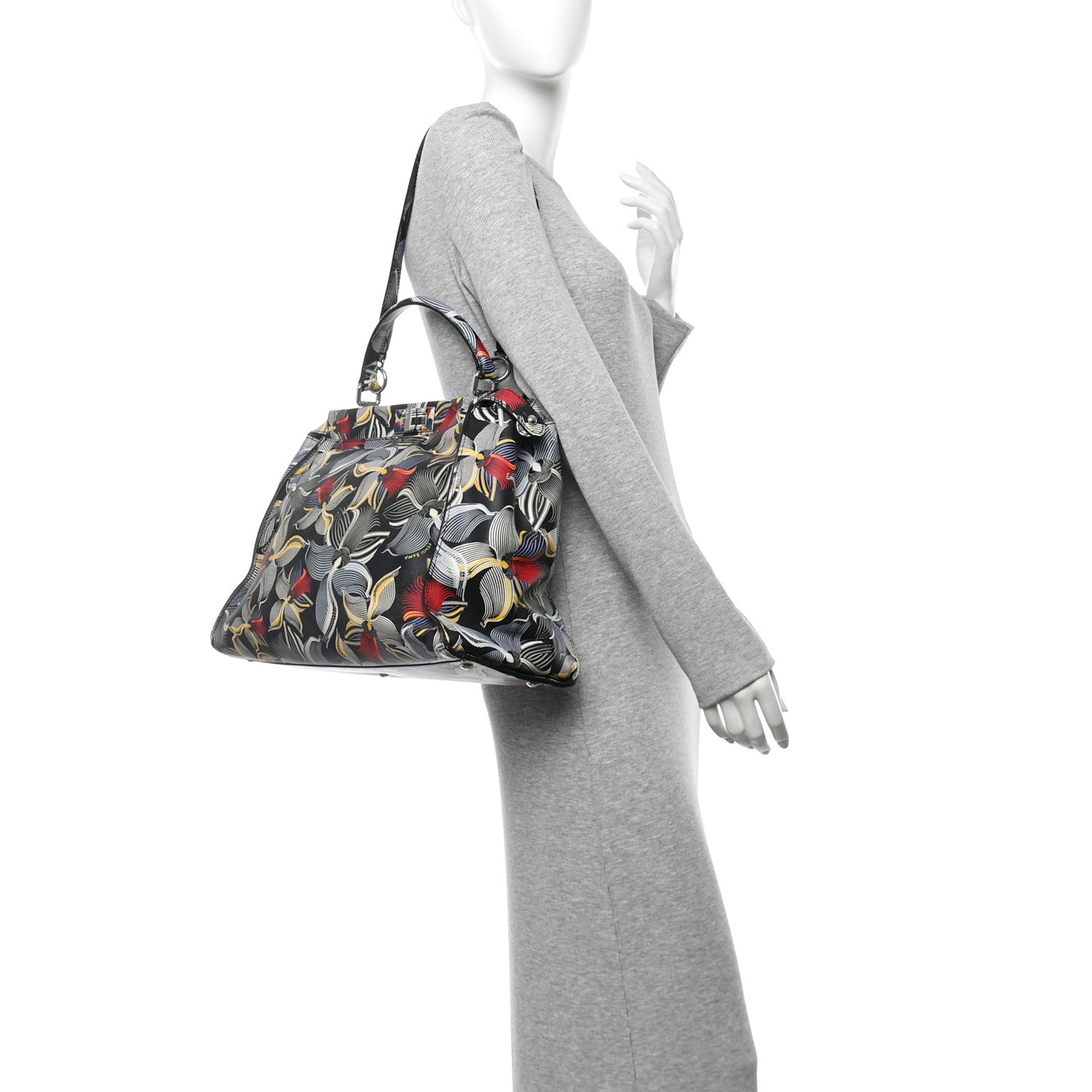 Calfskin Orchid Large Peekaboo Iconic Satchel Black Multicolor