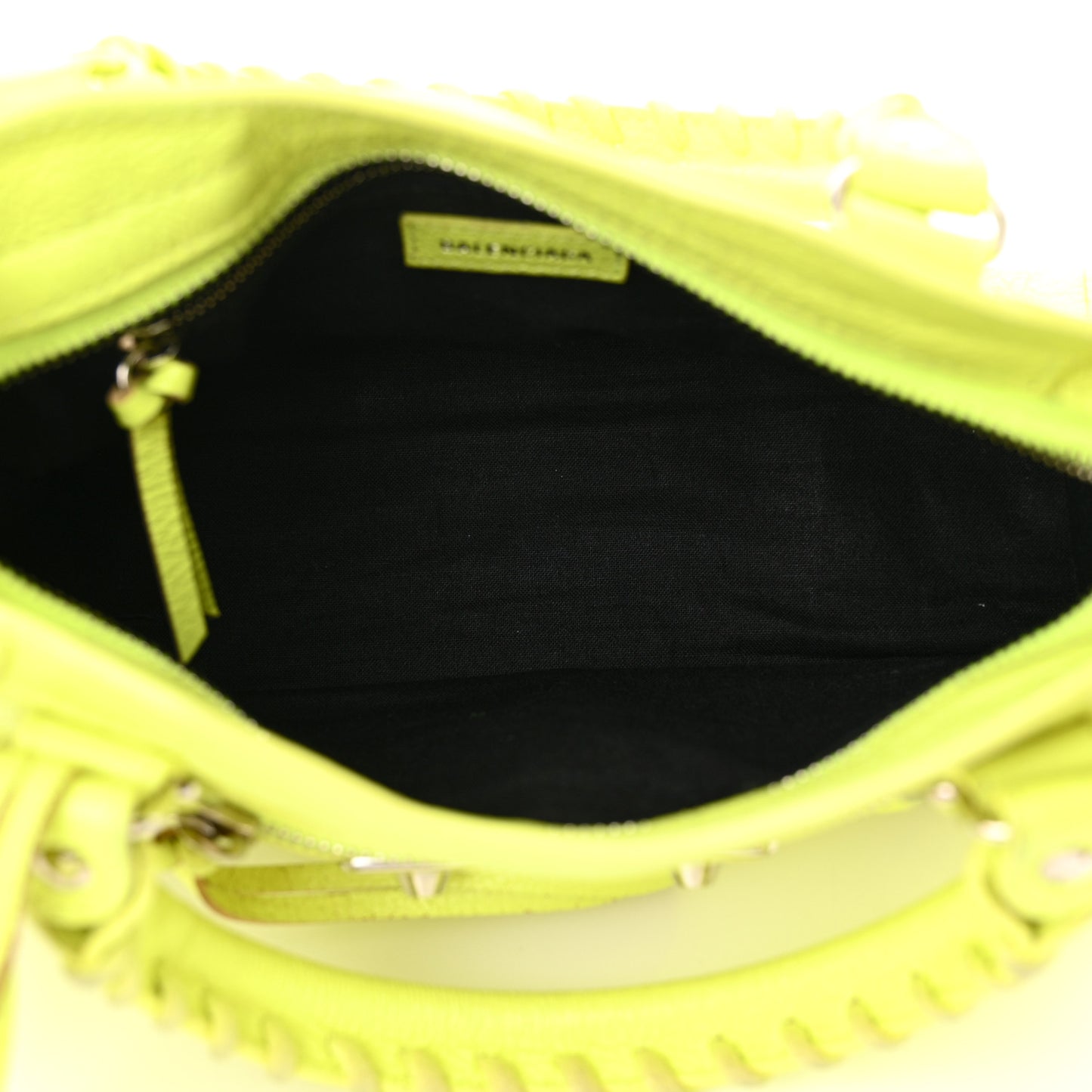 Chevre Silver Metallic Edge Hardware Mini City Acid Green