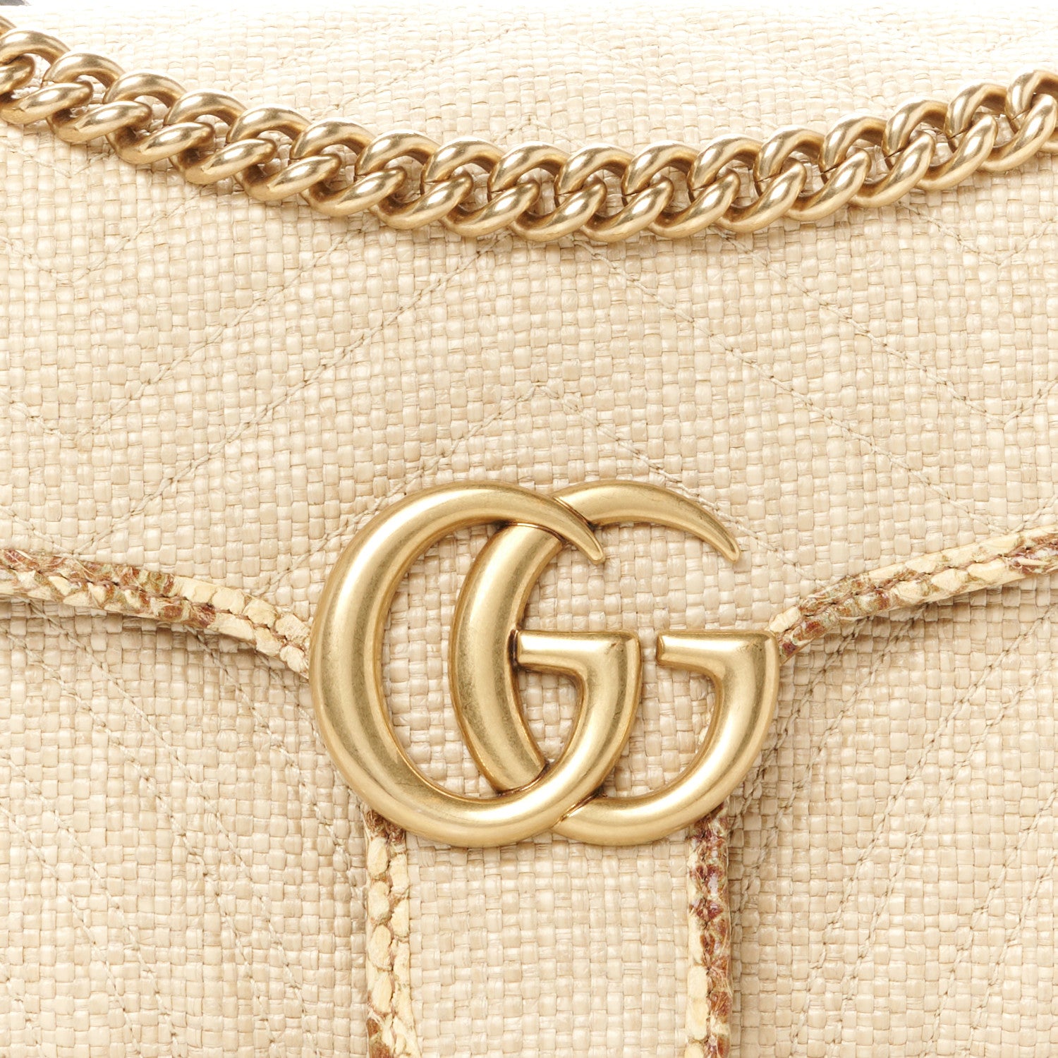 Gucci Raffia Elaphe Matelasse Small GG Marmont Shoulder Bag Natural Cream Brown 8 of 10