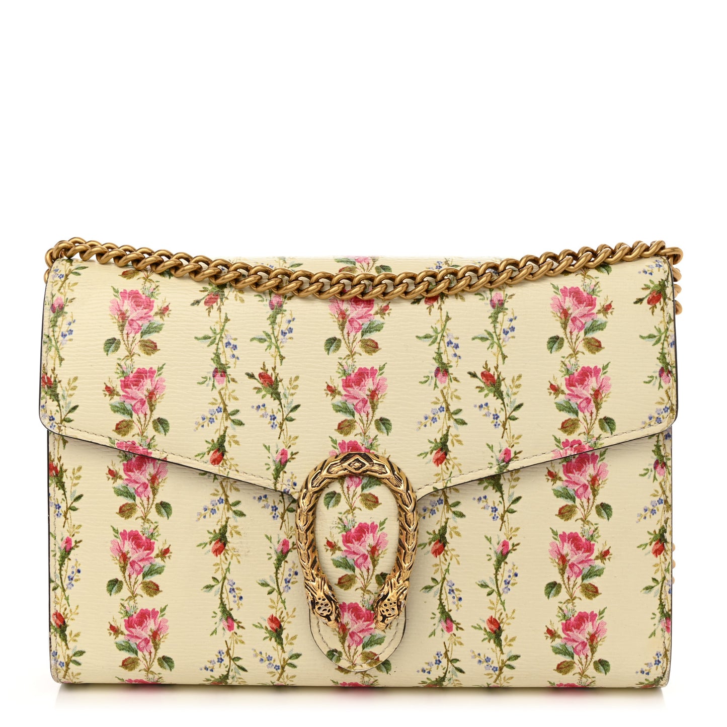 Calfskin Floral Print Mini Dionysus Chain Wallet Ivory Pink