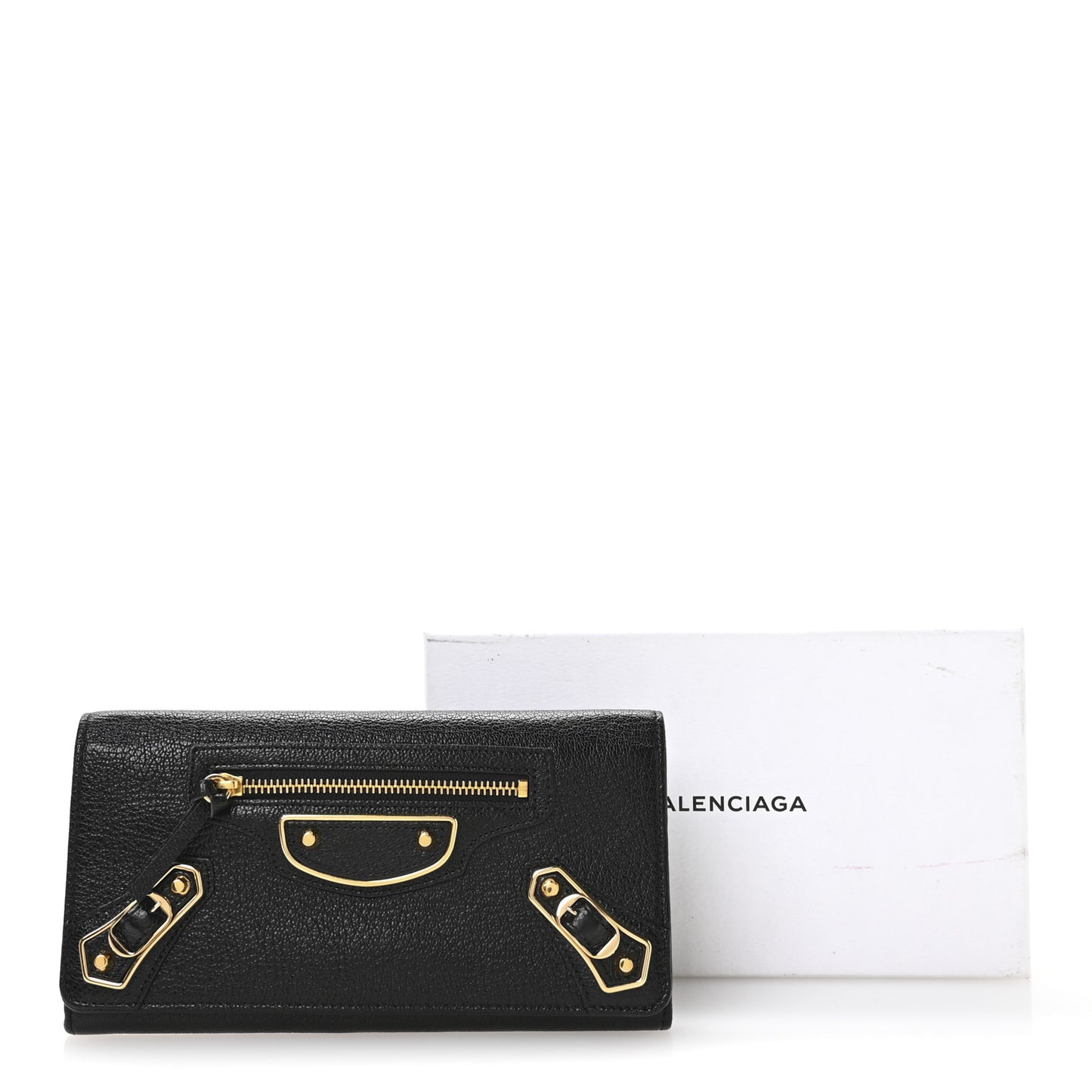 Chevre Gold Metallic Edge Hardware Money Wallet Black