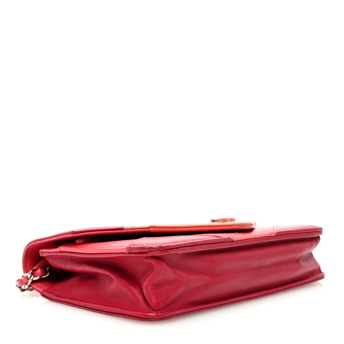 Lambskin Chevron Wallet On Chain WOC Dark Pink Multicolor