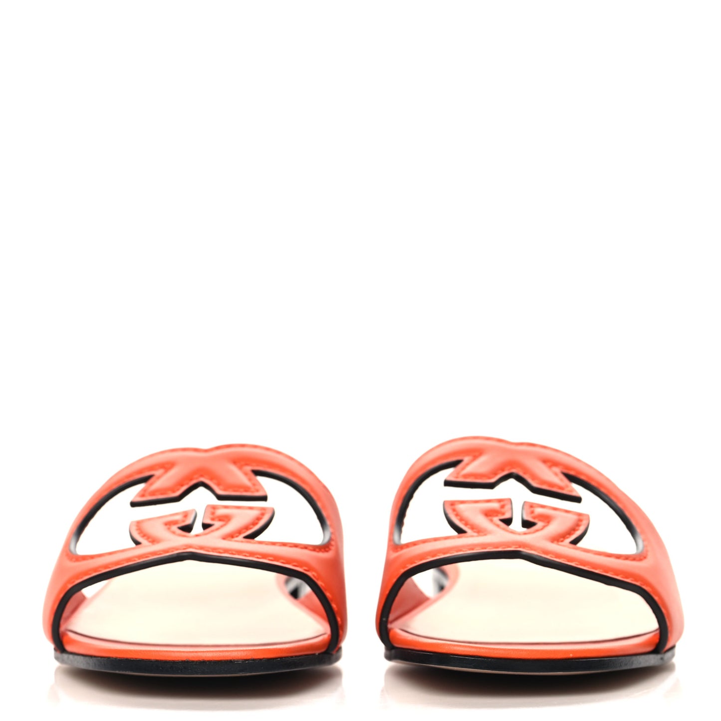 Cosmos Softy Calfskin Interlocking G Cut Out Slide Sandals 37.5 Deep Orange