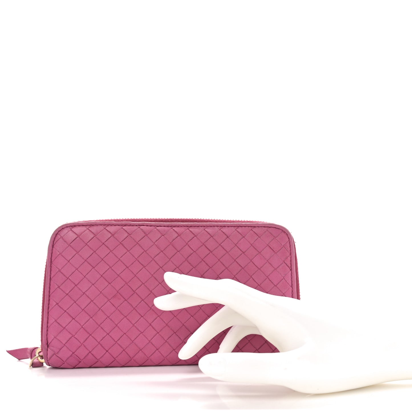 Nappa Intrecciato Zip Around Wallet Rosa Shock