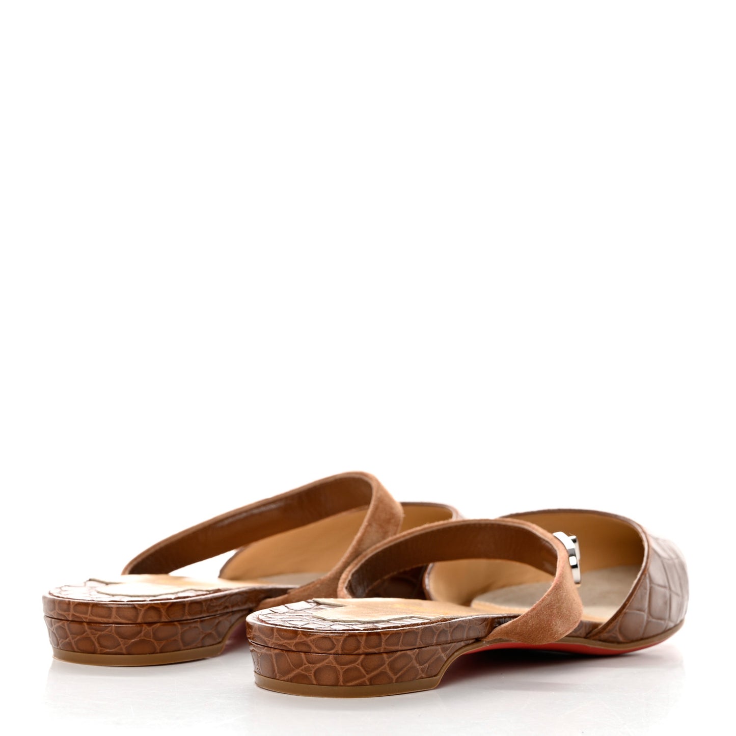 Calfskin Crocodile Embossed Choc Lock Flats 40 Biscotto