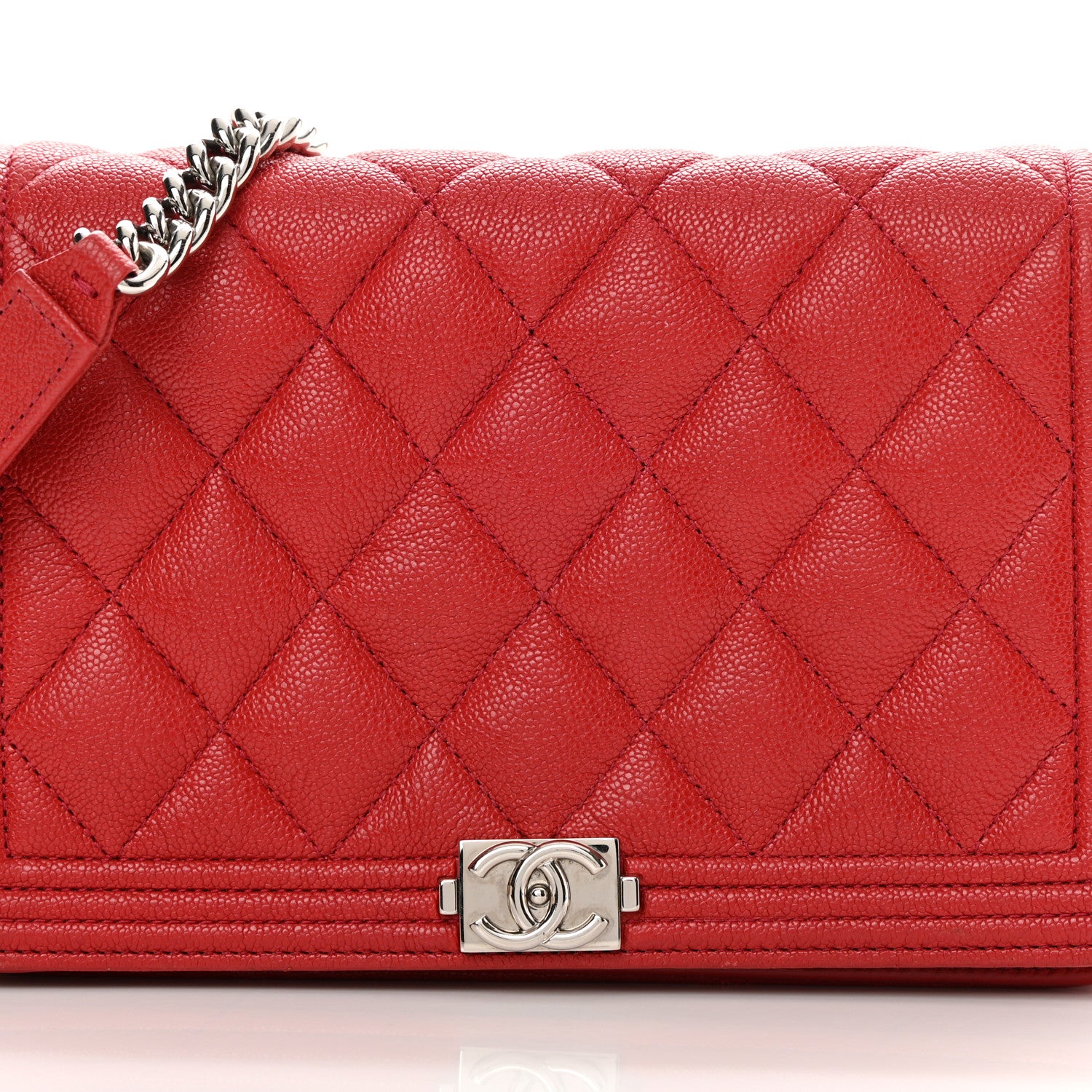 Chanel Caviar Quilted Boy Wallet On Chain WOC Red 9 of 17