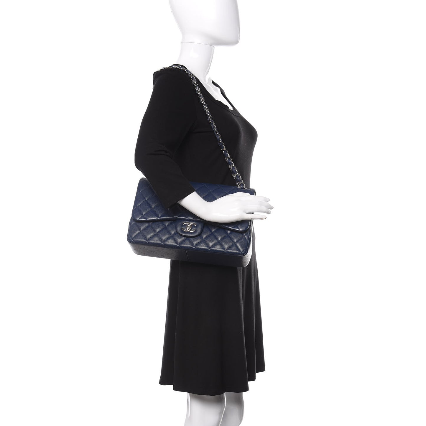 Caviar Quilted Jumbo Double Flap Blue