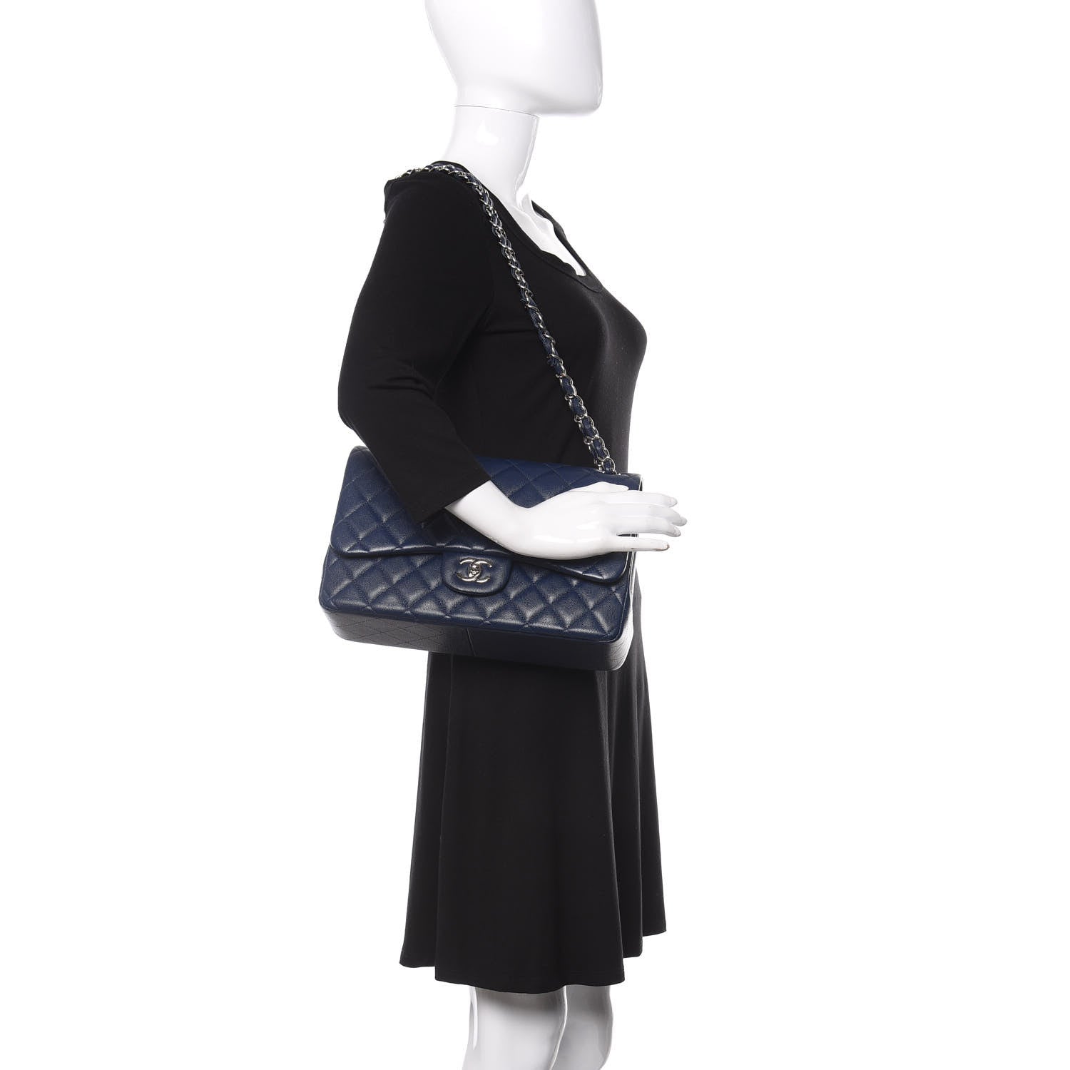 Chanel Caviar Quilted Jumbo Double Flap Blue 2 of 12