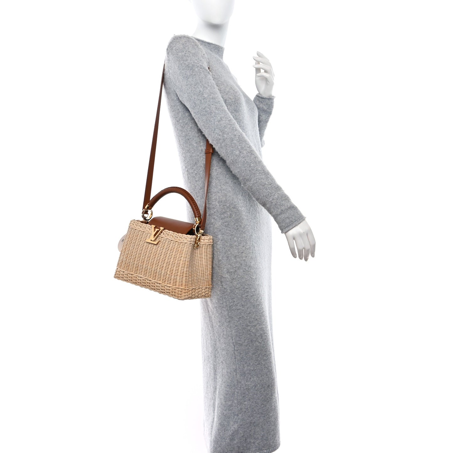 Rattan Calfskin Capucines BB Tan
